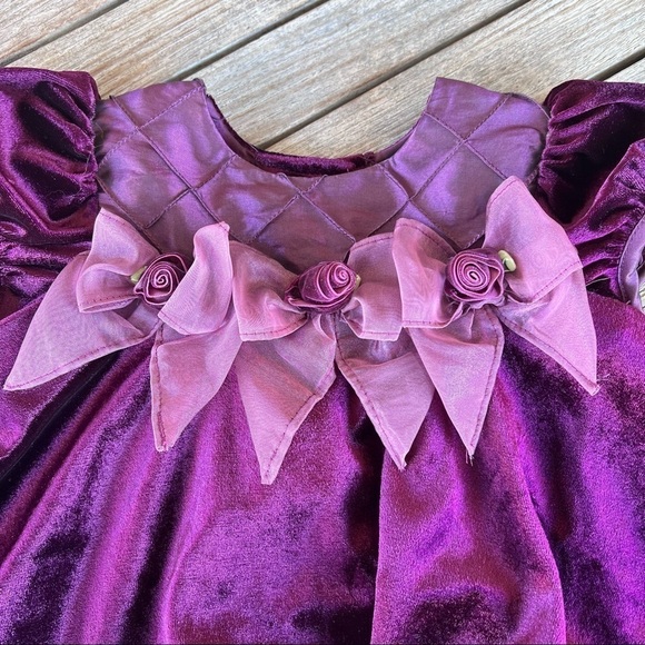 Bonnie Baby Bonnie Jean Velvet Holiday Dress Baby 18 Mo Plum Purple Rosette NWT - Picture 6 of 12